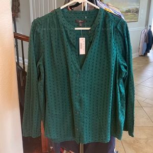 NWT J. Crew Green Swiss Dot Blouse Button Down